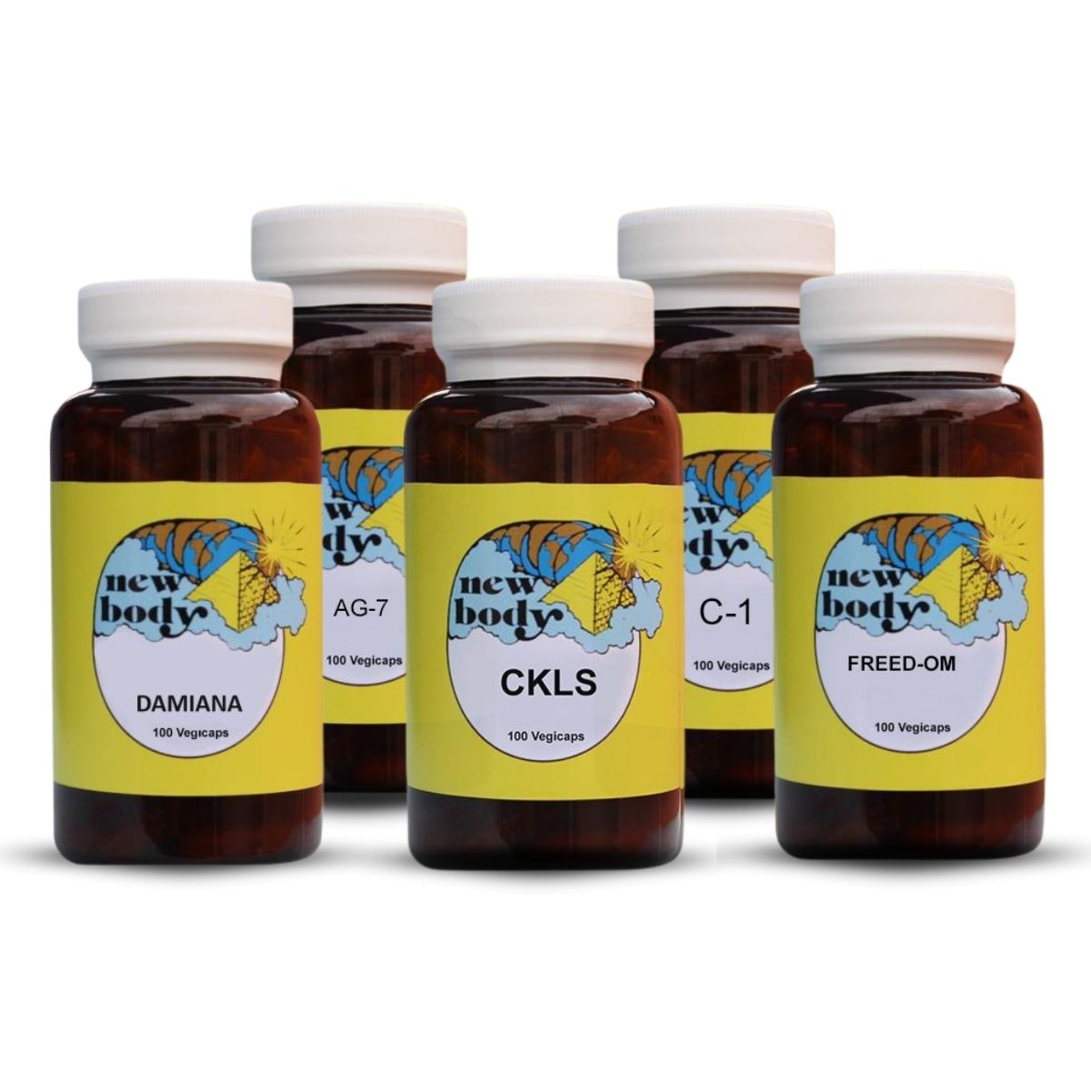 New Body Herbal Wellness Kit – AG-7, CKLS, DAMIANA, FREED-OM & C-1 | 5-Formula Bundle