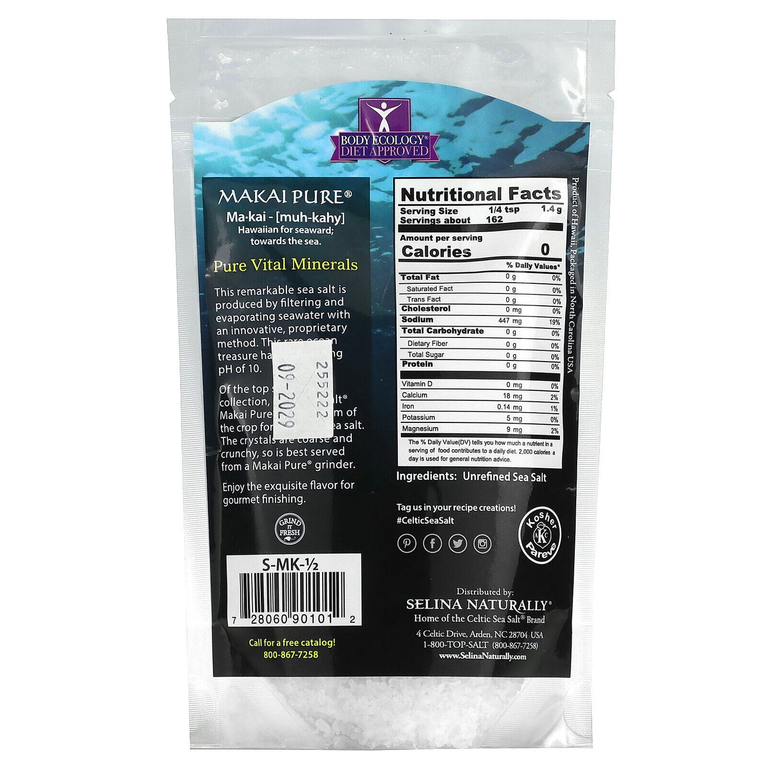 Celtic Sea Salt Makai Pure Gourmet Sea Salt Kosher Certified 8 Ounce (1/2 lb)