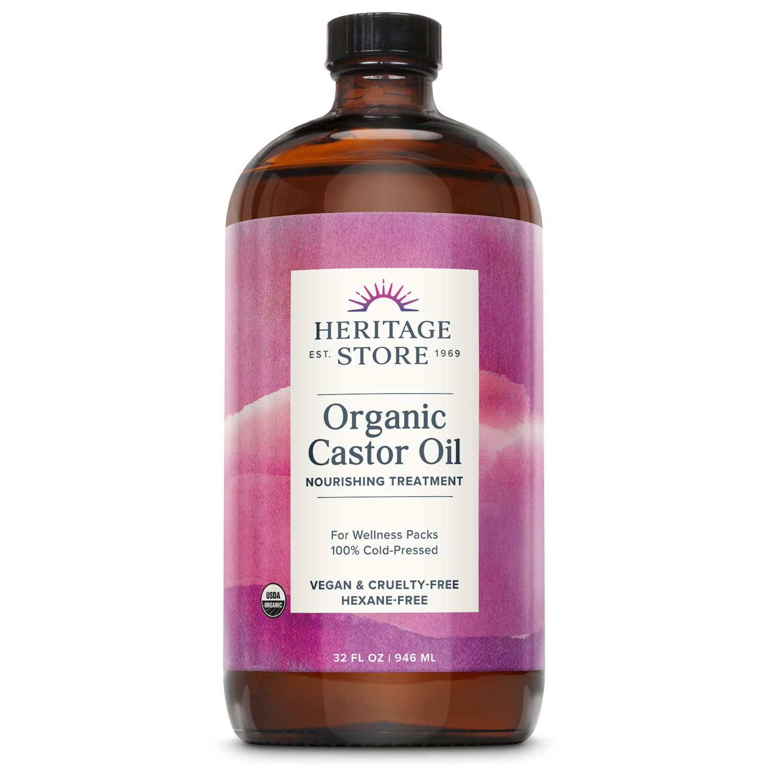 Heritage Store Organic Castor Oil | Hair & Skin Nourishing Treatment | Glass Bottle