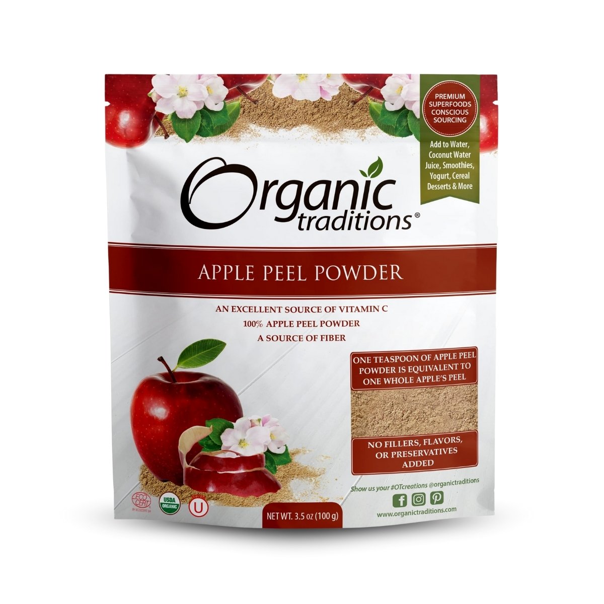 Organic Traditions Apple Peel Powder – Organic Superfood | Natural Fiber & Antioxidants