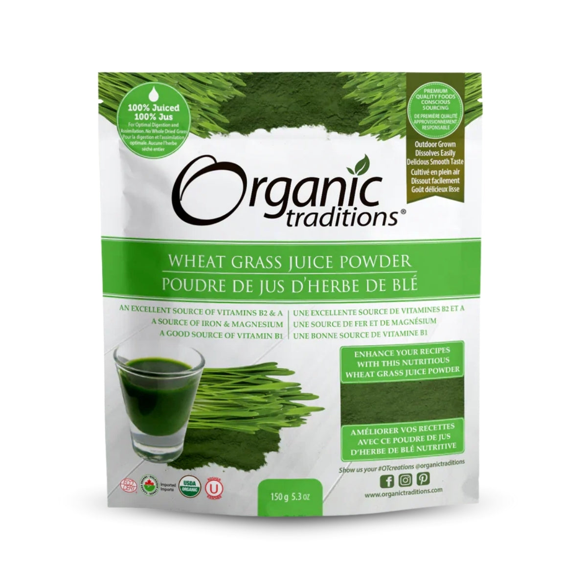 Wheat Grass Juice Powder – 5.3 oz (150 g), Organic Superfood Powder
